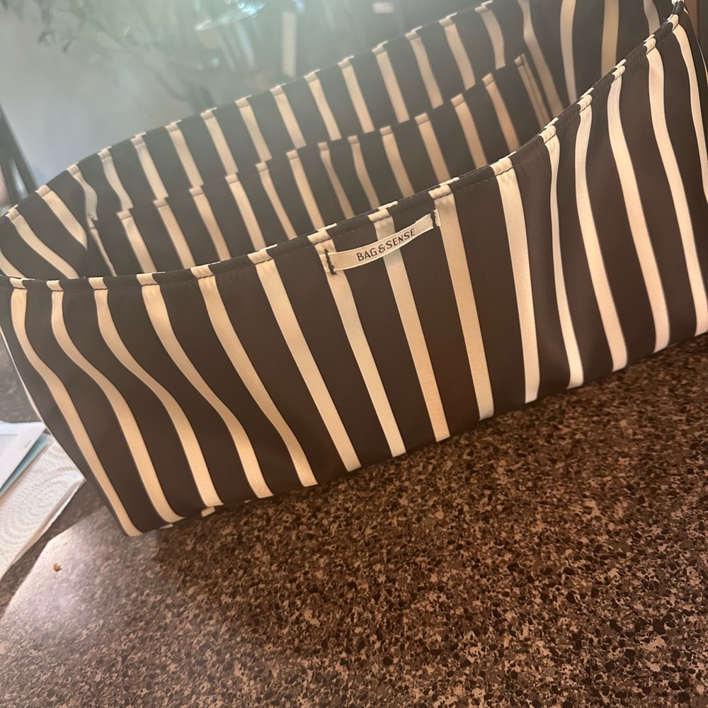 LV Speedy 40 Black and White Striped Satin Organizer